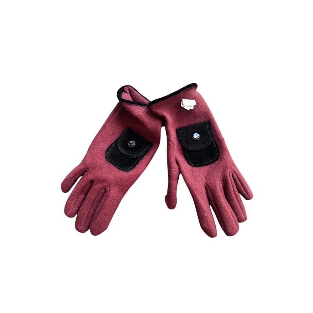 Claire's Burgundy Red Fleece Gloves with Pocket Detail and Black Trim One Size